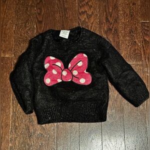 Disney Store 4T Black fuzzy Sweater with Pink Polka Dot (Minnie Mouse) Bow